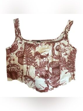 Cream and burgundy Botanical Print Cropped Tank